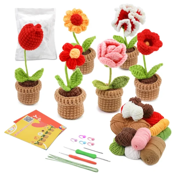 6pcs Crochet Potted Flower Kit