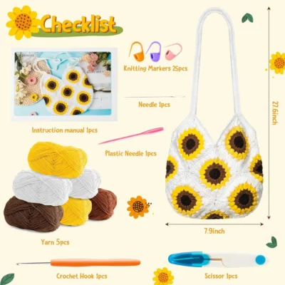 Sunflower Checkerboard Tote Crochet Kit