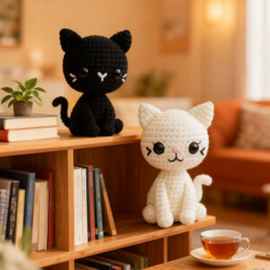 2 pack cat crochet kit 2-Pack Black & White Cat Crochet Kit Complete Beginner Set