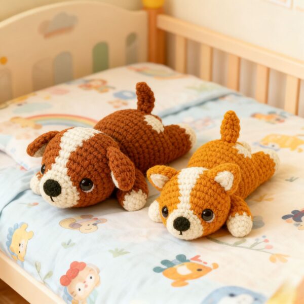 2-Pack Cute Lying Dog Crochet Kit DIY Yarn Doll Set Full Supplies