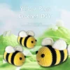 Complete 3 tiny bee crochet plush kit supplies on wooden table