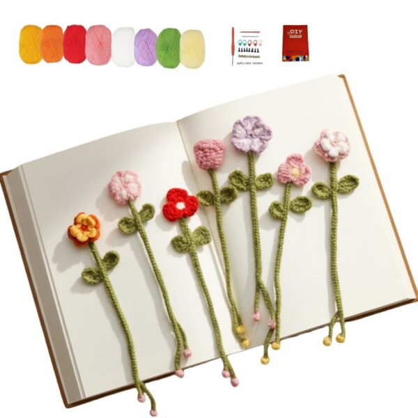 7-Pack Flower Bookmark Crochet Kit Yarn Hook and Supplies