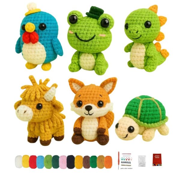 6 Pack Whimsical Animal Crochet Kit - DIY Handmade Cute Critters Set