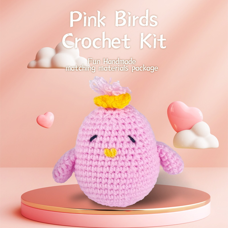 Finished Pink Bird Crochet Figurine Cute Home Decor