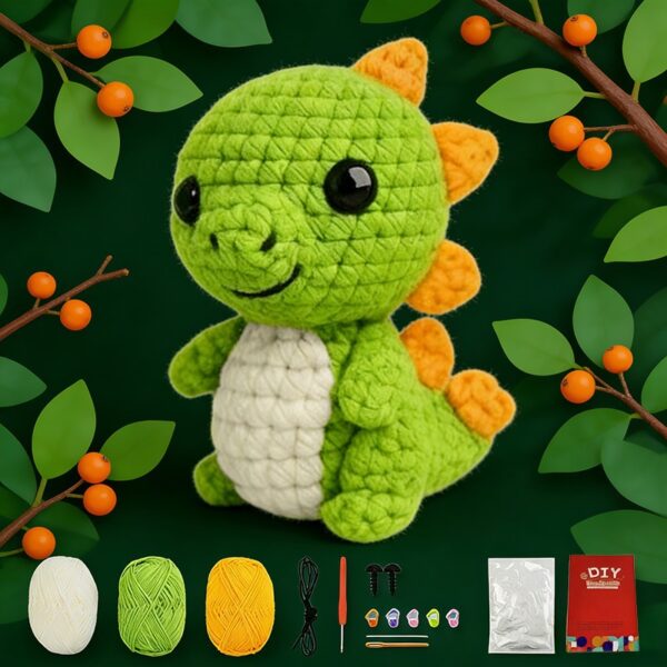 Mini Dino Crochet Kit – DIY Handmade Tiny Dinosaur Plush