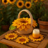 Sunflower Coaster Crochet Kit Supplies - Yarn, Hook & Photo Instructions