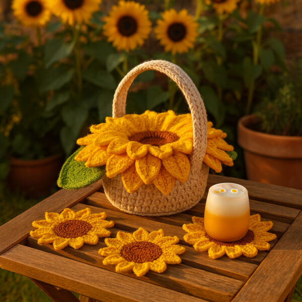 Sunflower Coaster Crochet Kit Supplies - Yarn, Hook & Photo Instructions