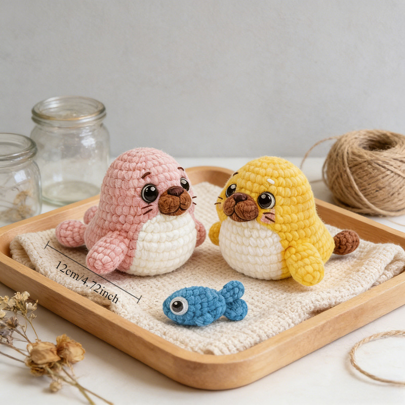 Handmade Plush Charm from Seal & Fish Crochet Kit