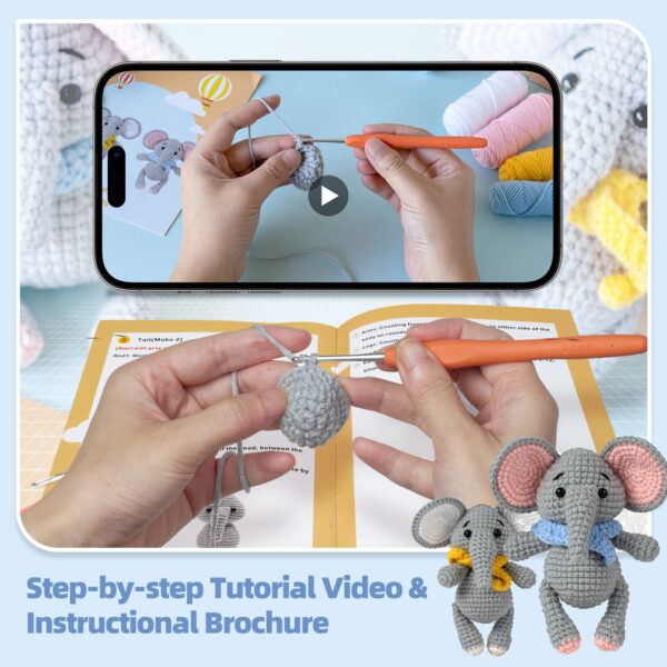 all-in-one crochet set Step-by-step photo tutorial for shaping crochet elephant floppy ears and trunk