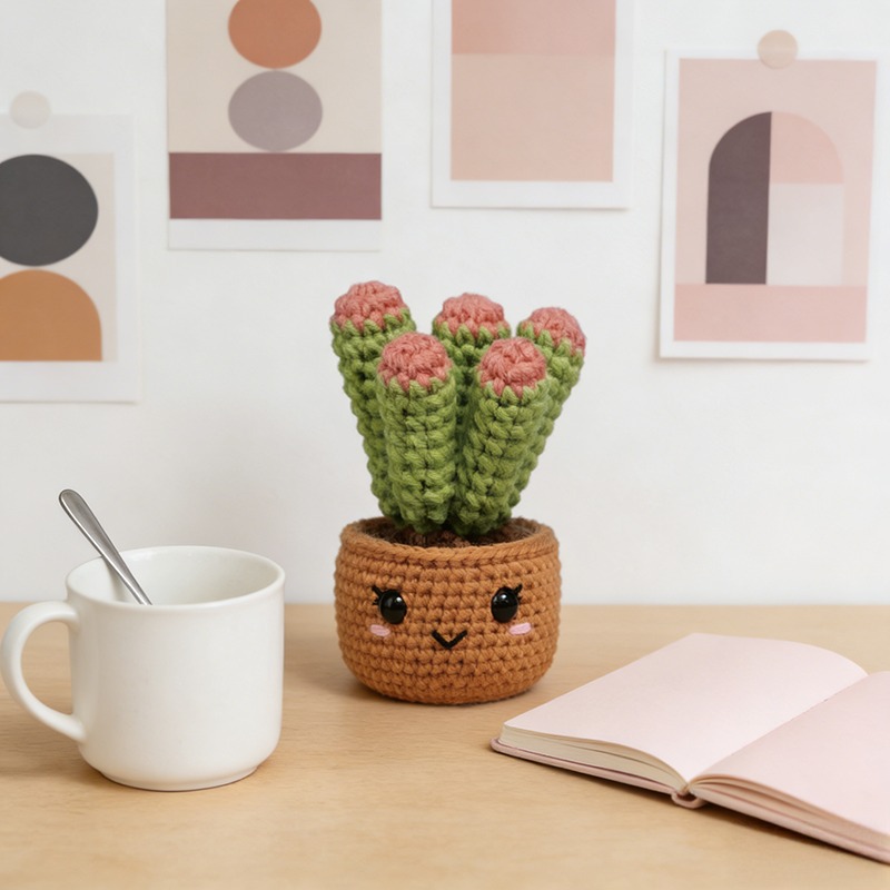 Glow-in-Dark Cactus Crochet Kit – Brown Pot DIY Plush