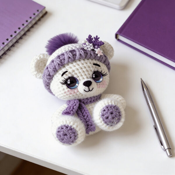 cute scarf bear DIY crochet kit (purple + green)