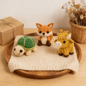 3-Pack Turtle Fox Highland Cow Crochet Kit Complete Beginner Set