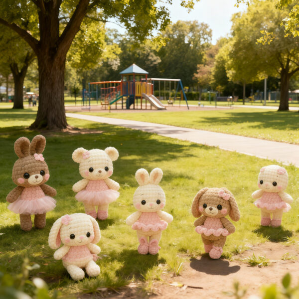 Six Crochet Rabbits as Easter or Everyday Home Decor Display