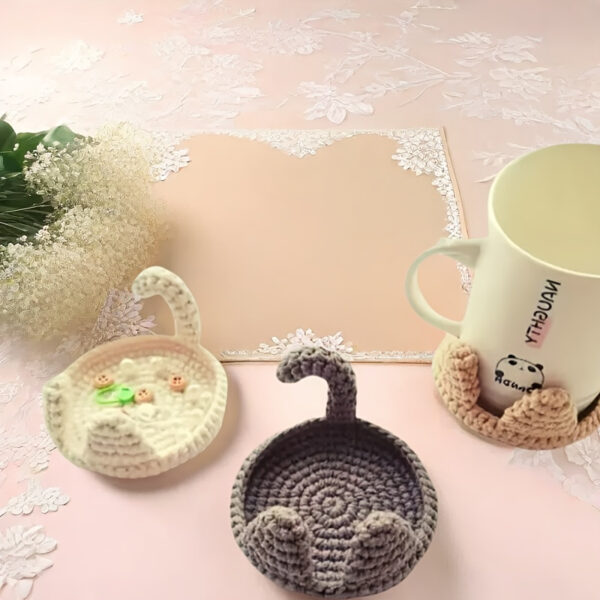 Finished Cute Bear Coaster from Crochet Kit