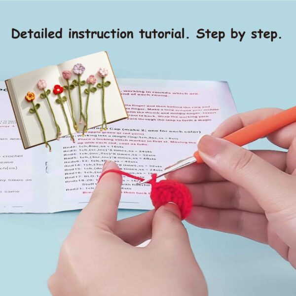 7 Beautiful Flower Bookmarks from Crochet Kit Full View