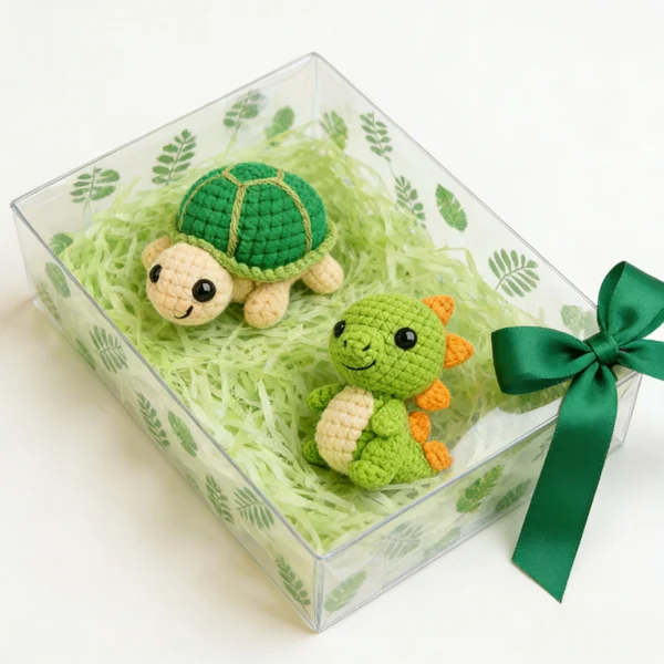 Cute Animal Duo Crochet Kit – Turtle & Dino Craft Set