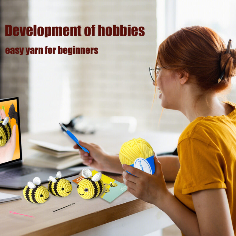 Soft colorful yarn and ergonomic crochet hook for beginner kit