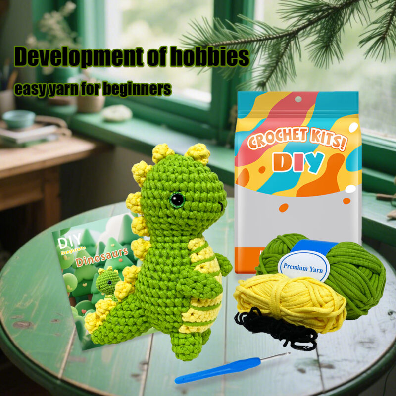 Cute crochet green dinosaur plush as a dino lover's handmade gift