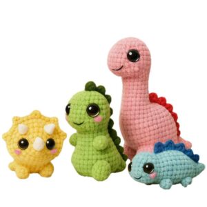 beginner crochet kit 4-Pack Dinosaur Crochet Kit Complete Beginner DIY Set
