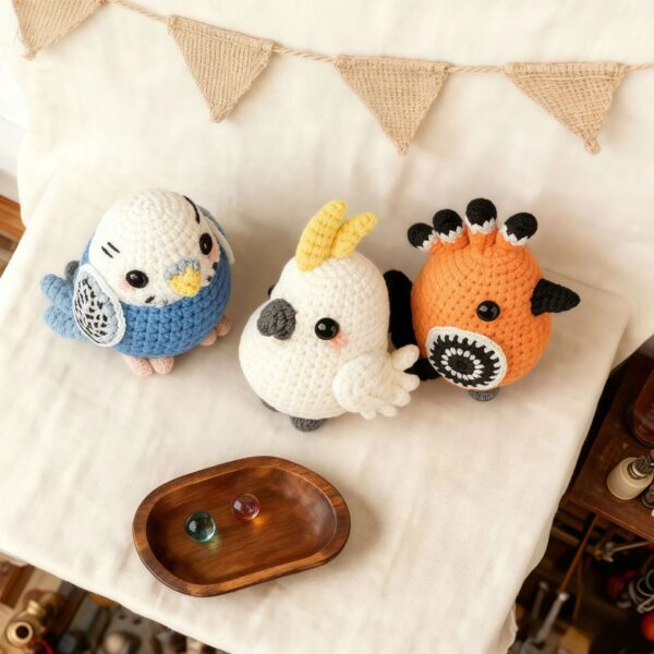 beginner crochet kit 3-Piece Parrot Crochet Kit – DIY Colorful Handmade Bird Craft Set