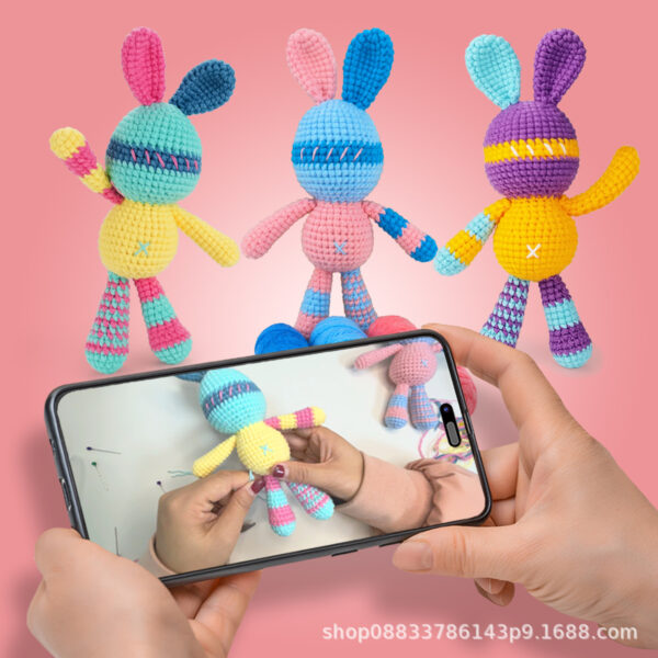 Step-by-step photo tutorial for shaping tiny crochet bunny and carrot