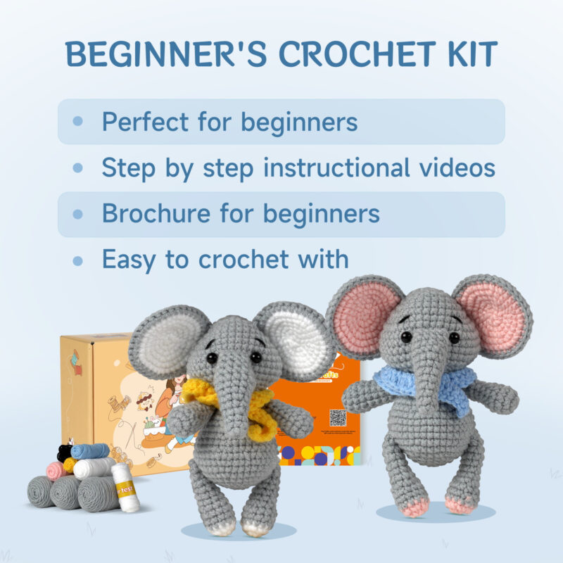 Step-by-step photo tutorial for shaping crochet elephant floppy ears and trunk