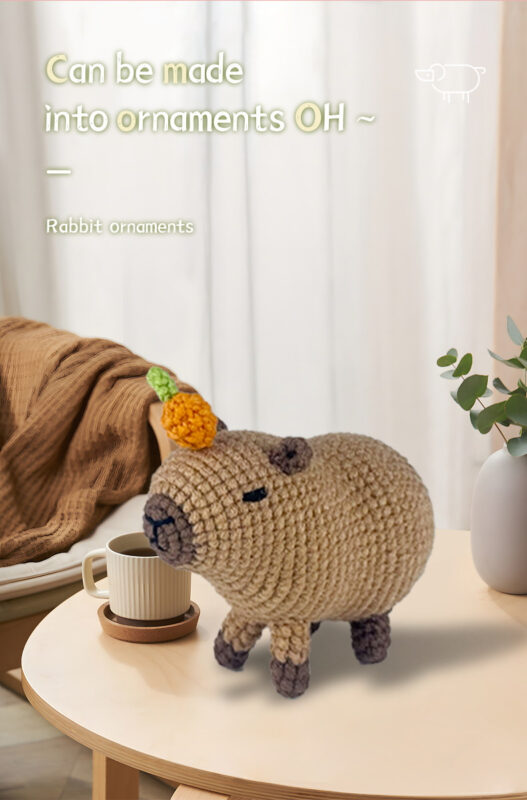 Finished handmade capybara crochet plush displayed on shelf