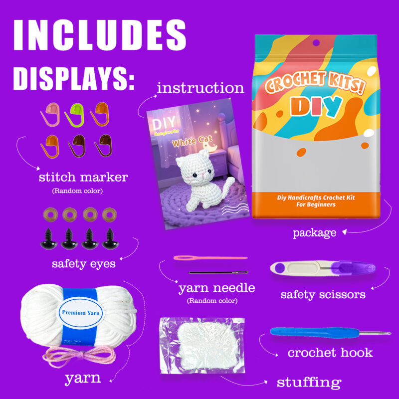 Soft cotton yarn and ergonomic crochet hook for beginner kit