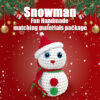 Complete christmas snowman crochet plush kit supplies on wooden table
