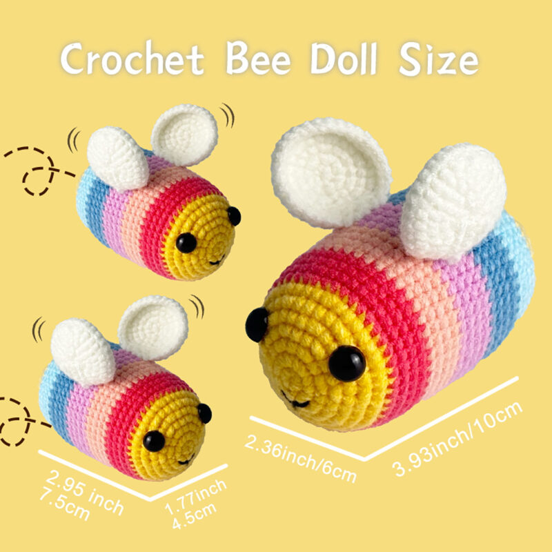 Step-by-step photo tutorial for shaping rainbow bee crochet stripes
