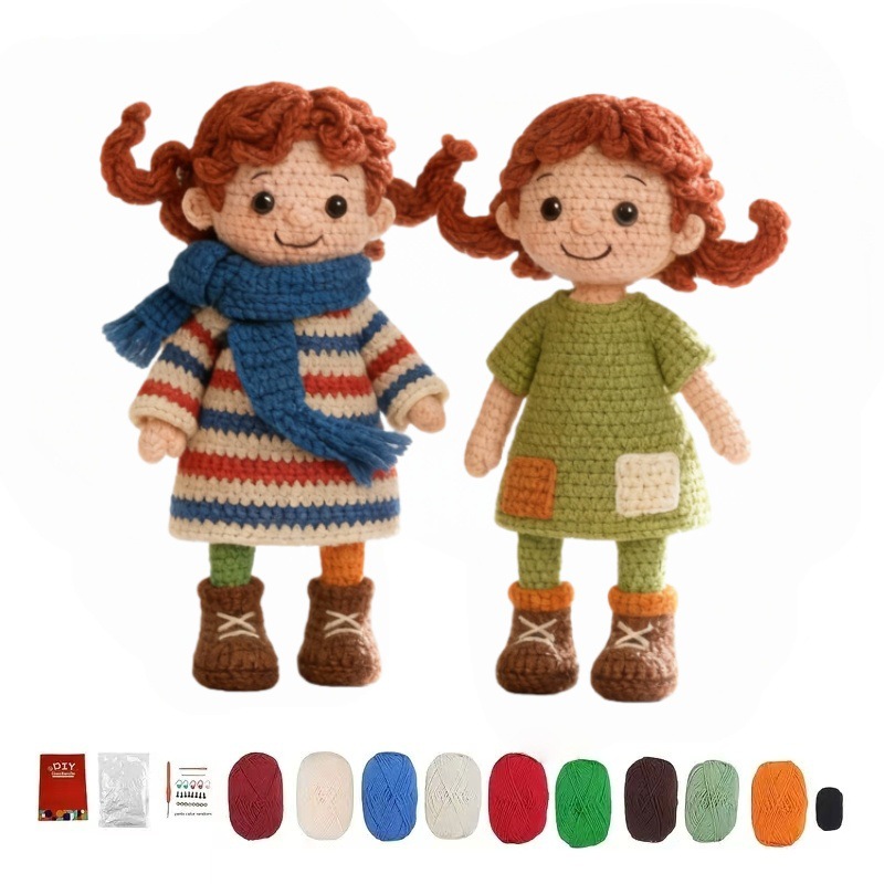 2 Pack Mini Red Hair Doll Crochet Kit 4 craft kit for adults