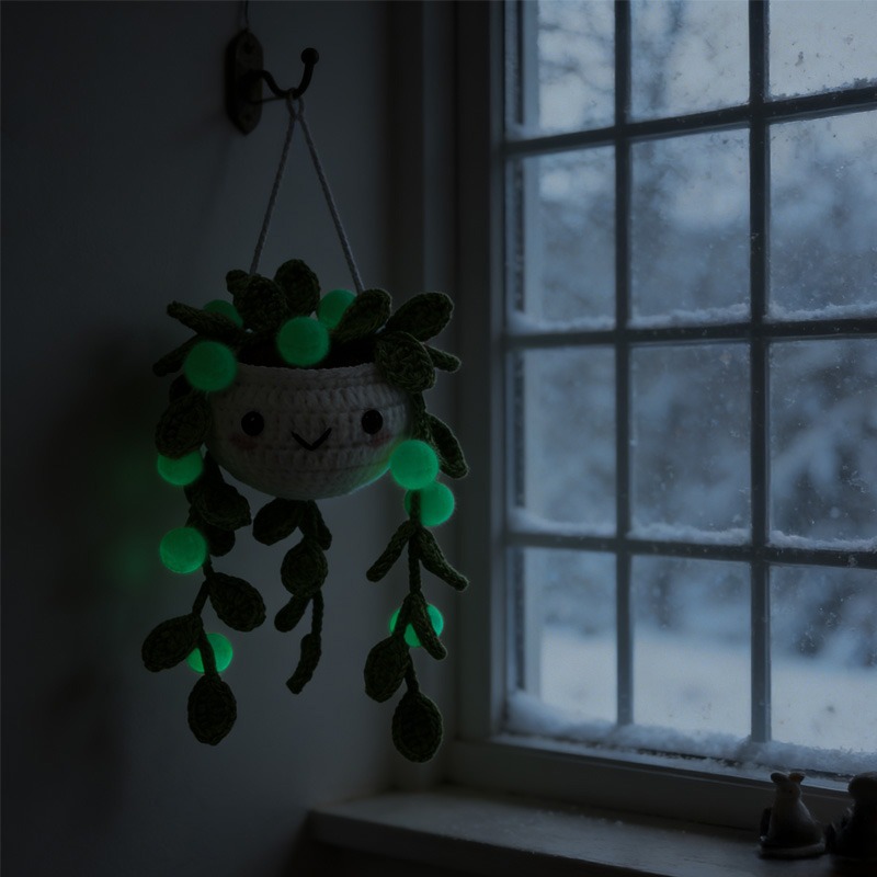 Glowing Hanging Plant Crochet Decoration for Home Display