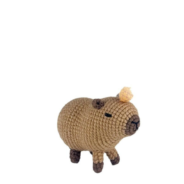 Finished handmade capybara crochet plush displayed on shelf