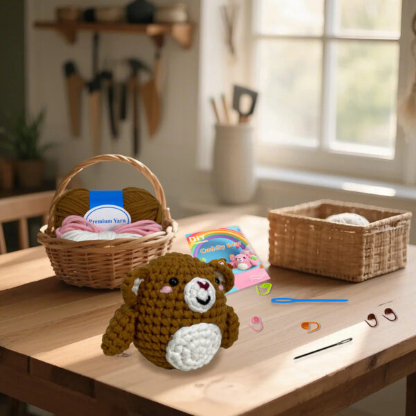 Step-by-step photo tutorial for shaping tiny crochet bear ears