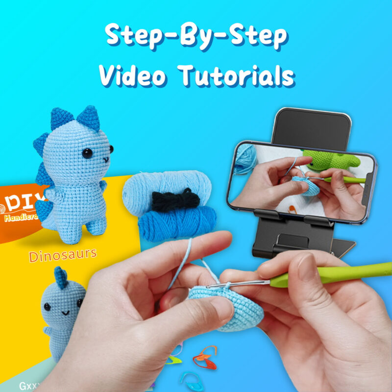 Step-by-step photo tutorial for shaping tiny crochet triceratops horns