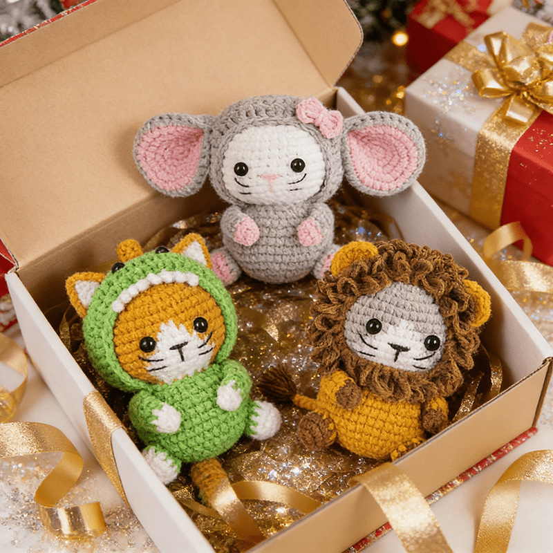  Finished Friendly Dinosaur Yarn Doll from 3-Pack Craft Set