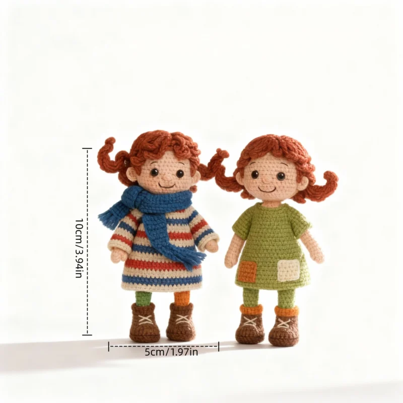 Complete DIY Kit for Two Mini Red Hair Dolls