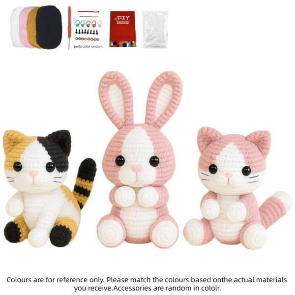 cute plush animals 2 Cats & Bunny 3-in-1 Crochet Kit