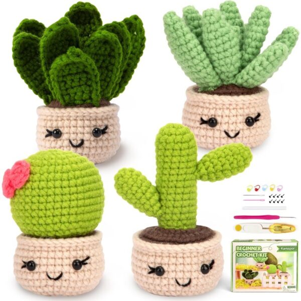 Finished Set of 4 Crochet Cactus in Mini Pots