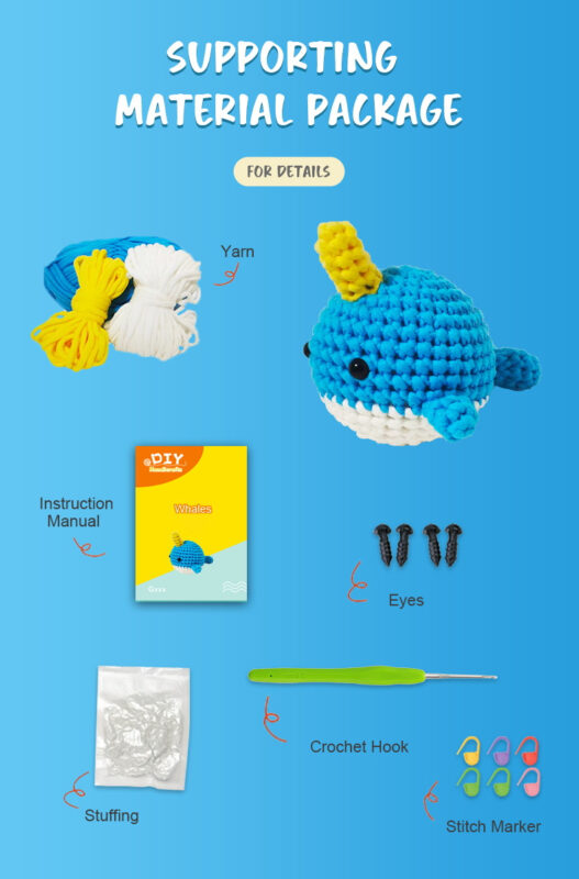 Step-by-step photo tutorial for shaping narwhal crochet plush horn