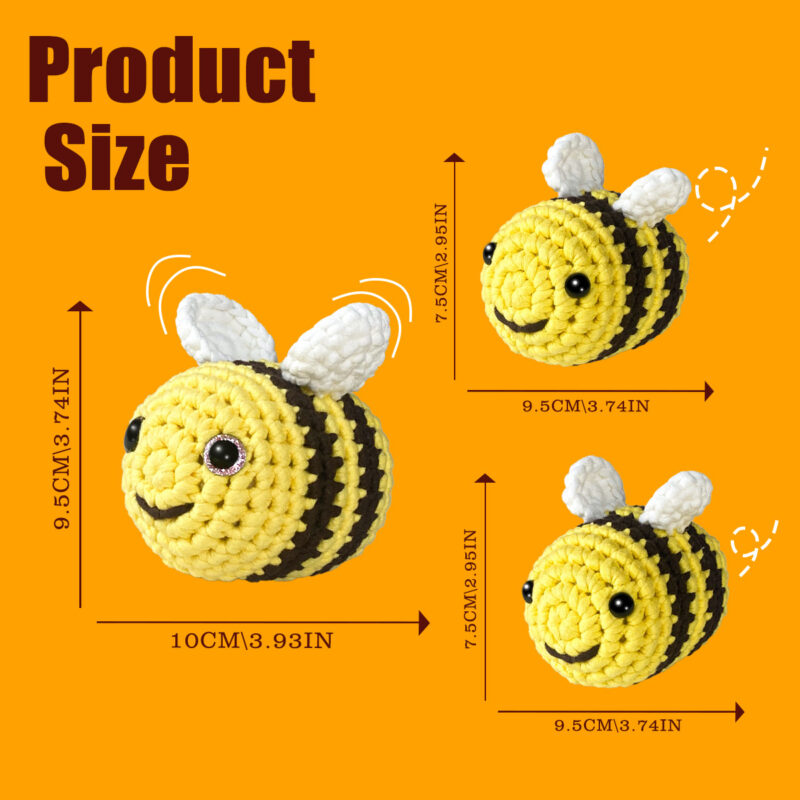 Small colorful crochet bee plush placed on a modern office desk