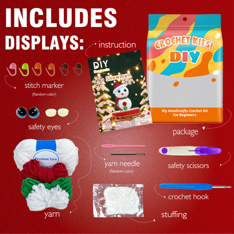 Small crochet christmas snowman plush placed on a modern office desk