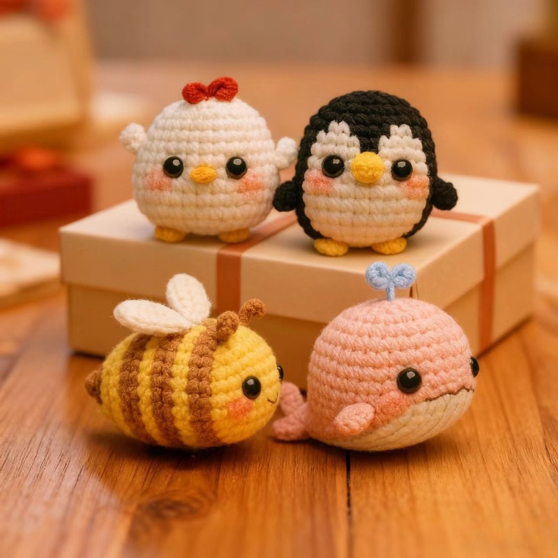 Small crochet animal placed on a modern office desk