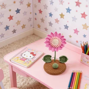 easy crochet project Handmade Crochet Sunflower Potted Decoration