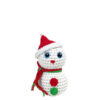 Finished handmade christmas snowman crochet plush displayed on mantel