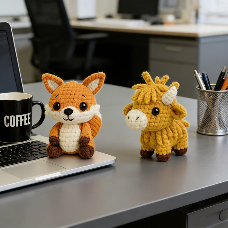 Finished Highland Cow Yarn Doll from 2-Pack Crochet Kit