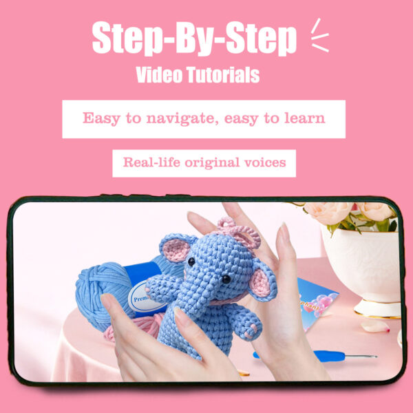 Small crochet elephant plush placed on a modern office desk