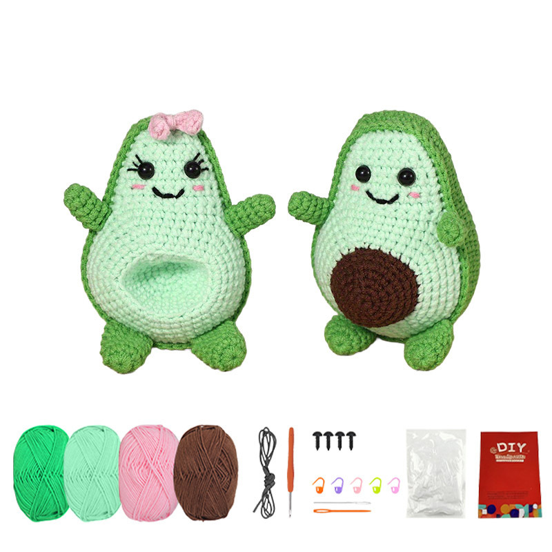 Two Avocado Yarn Dolls as Home and Desk Decor Display