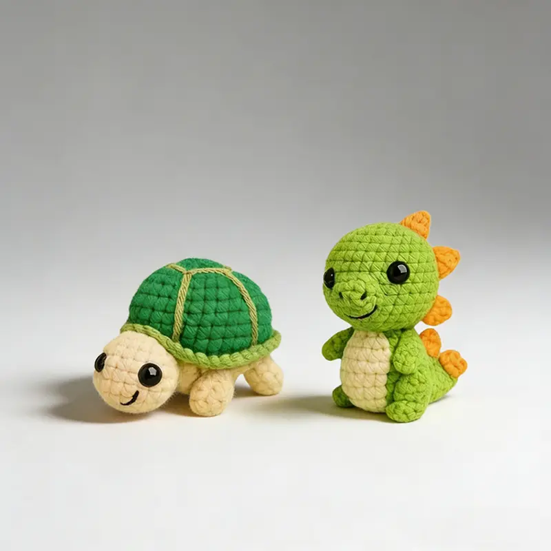 Handmade Turtle & Dinosaur Plushies – Complete Crochet Kit