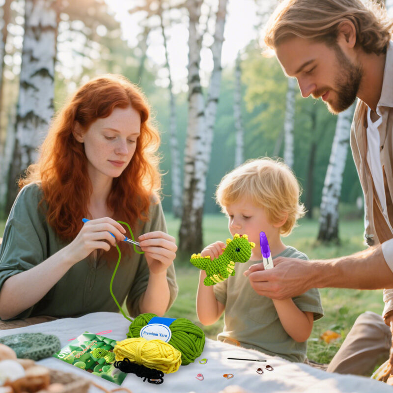 Step-by-step photo tutorial for shaping tiny crochet dinosaur arms